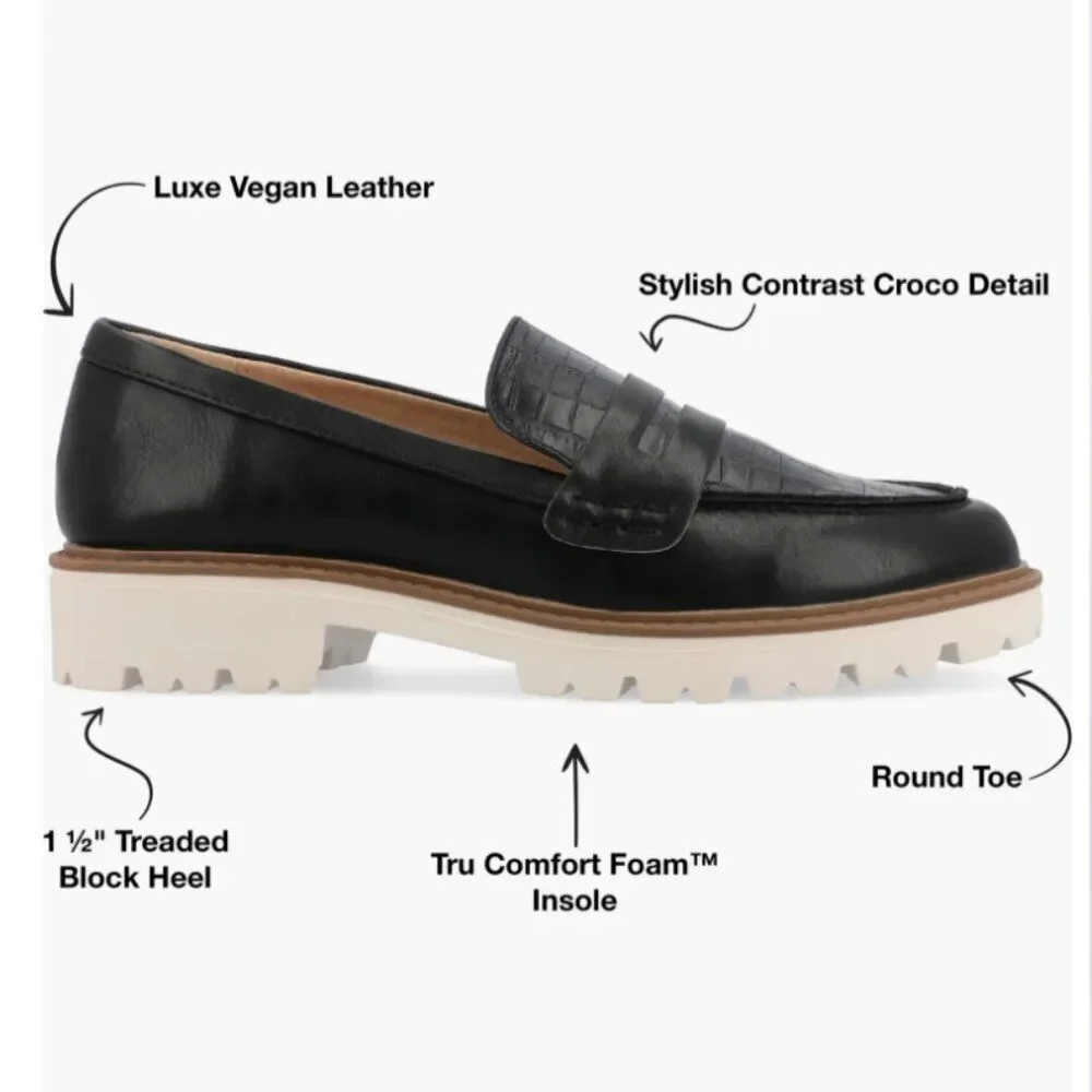 Journee Collection Womens Black Croc Embossed Lug Sole Penny Loafers Size‎ 9.5